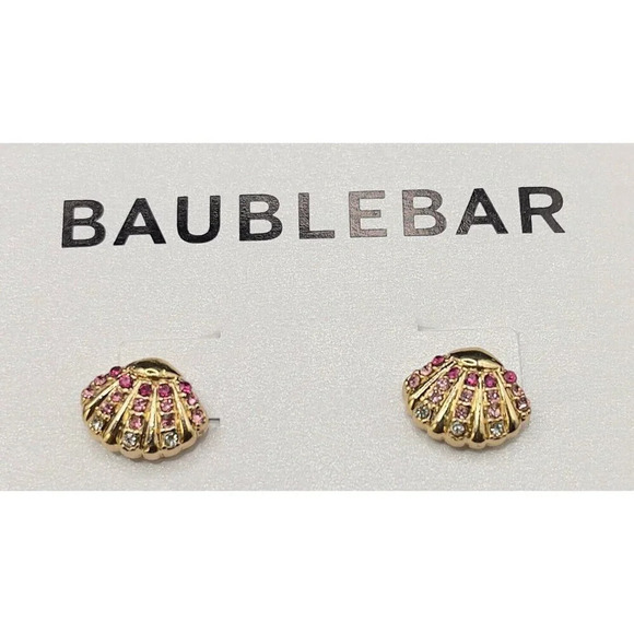 Baublebar Dainty Ombre Pink Crystal Accent Gold Mini Mykonos Clam Stud Earrings - Picture 4 of 5